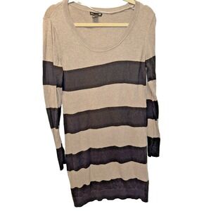 H&M Women's Tan  & Black Striped Sweater Dress Sz M Cotton Blend